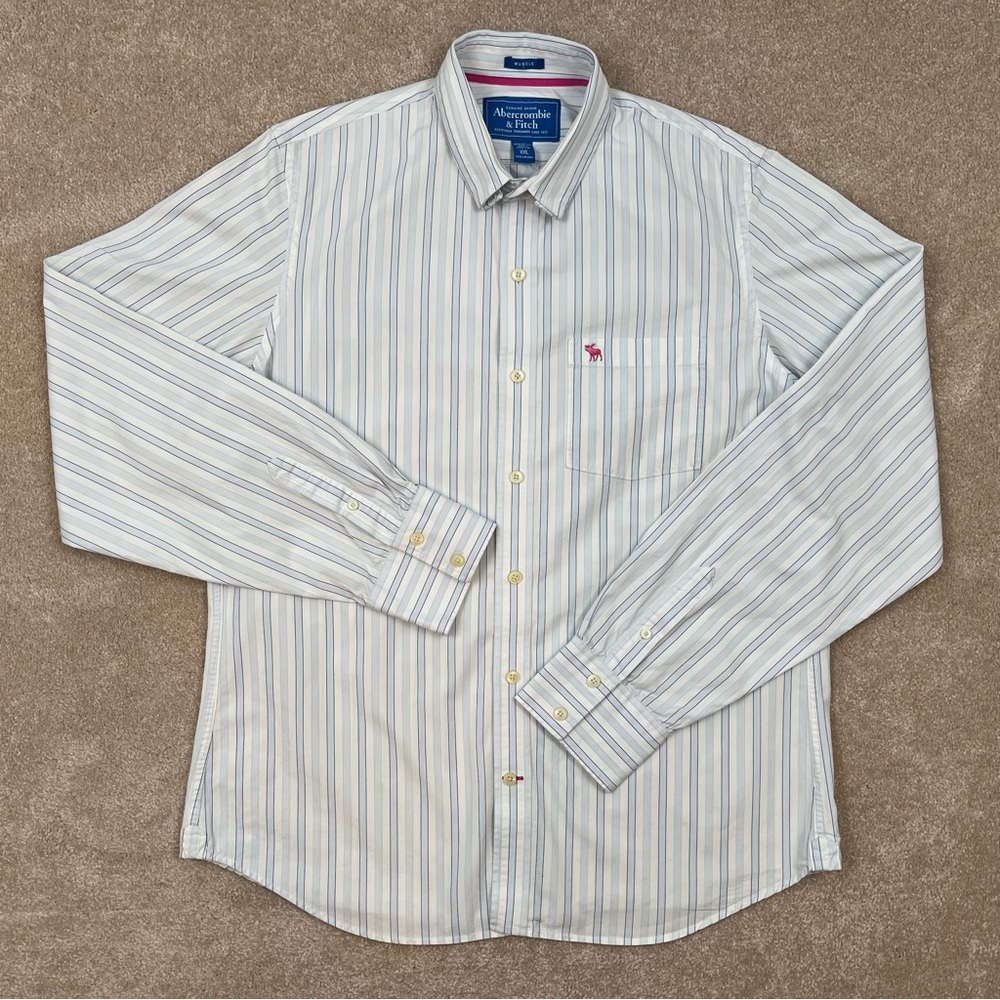 Abercrombie & Fitch Muscle Shirt Adult XXL Blue Stripe Button Up Business Men